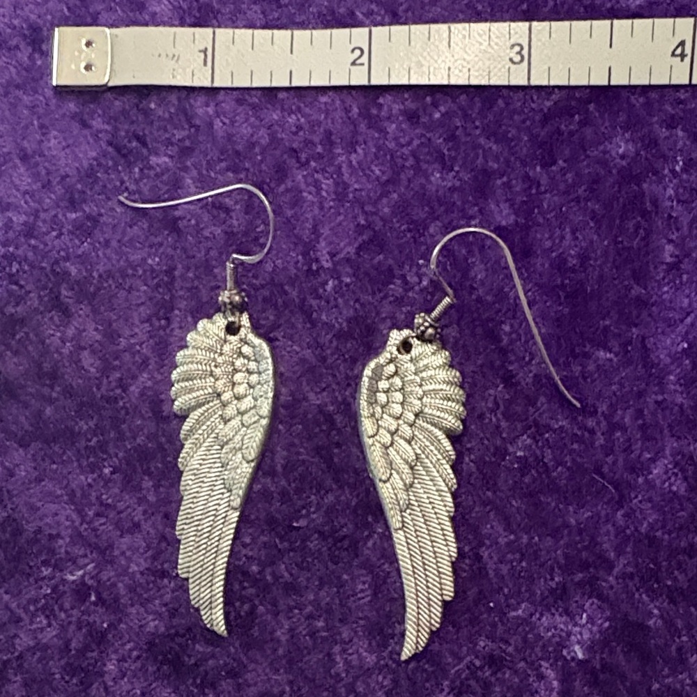 Source Unknown Silver Angel Wing Drop Earrings